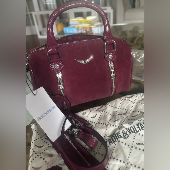 🎸Zadig & Voltaire🎸 Sunny XS Suede Patent Satchel Bag✨🛢️Color: Prune🛢️ - Picture 12 of 16